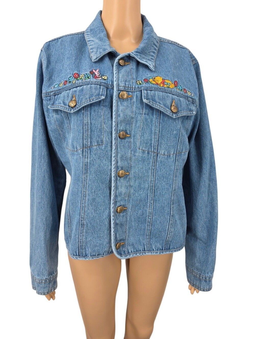 Disney Store Vintage Winnie The Pooh Piglet Embroidered Blue Jean Denim Jacket